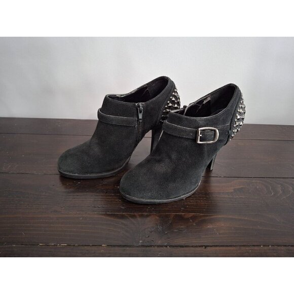Nine West Westwick Studded Black Suede Heeled Ankle Booties/Pre-owned, Sz. 7M - Picture 1 of 8